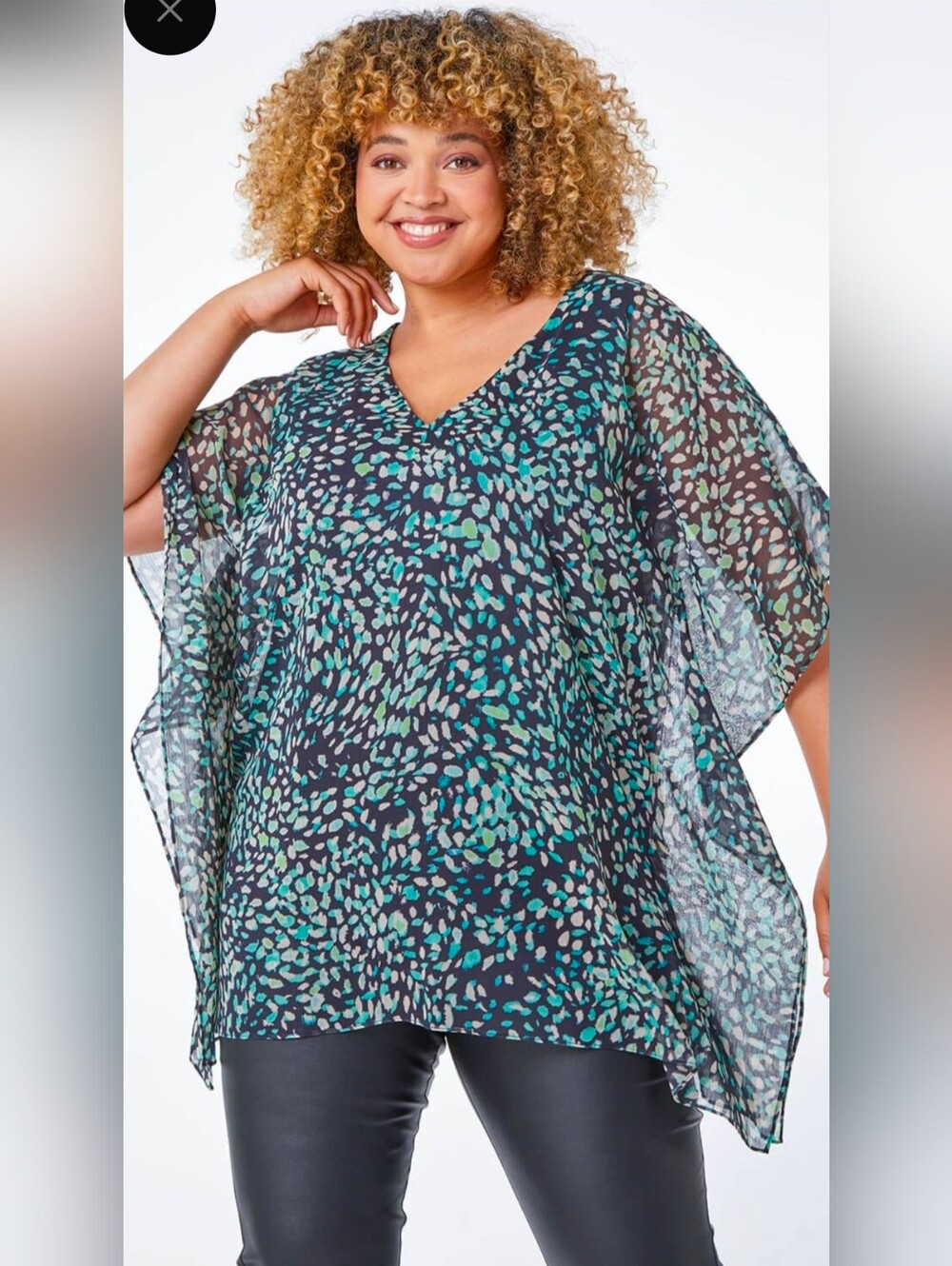 Lightweight Sheer Animal/Feathers Print Kimono - Teal Green.
